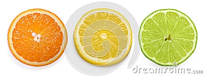 Citrus slice, orange, lemon, lime, isolated on white background Stock Photo