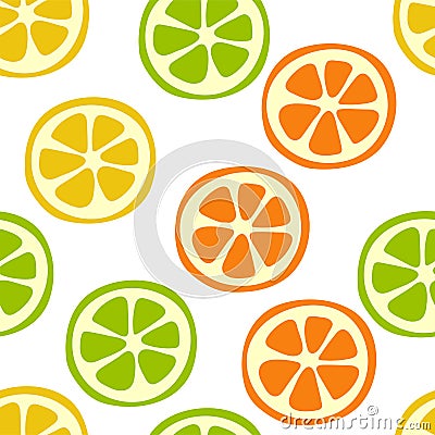 Citrus slice seamless pattern. Lemon, lime, orange and mandarin. Sweet exotic tropical fruits. Fashion design. Food print for Vector Illustration