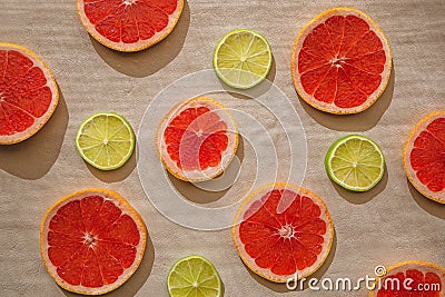 Citrus slices on a beige background. Stock Photo