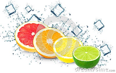 Citrus splash and cubes Stock Photo