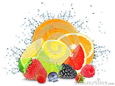 Citrus splash and ice Stock Photo