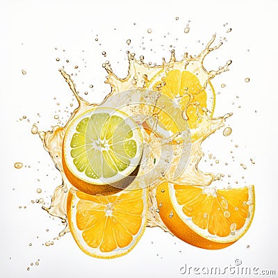 Citrus Splash: Layered Imagery Of Yuzu Juice On White Background Stock Photo
