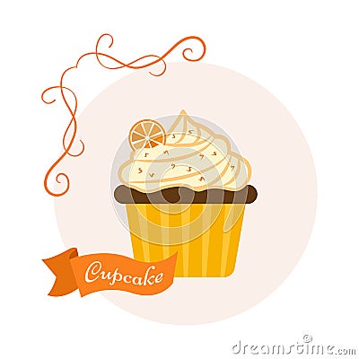 Cupcake with orange. Vector illustration Cartoon Illustration