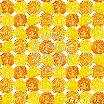 Citrus watercolor pattern with slices of lemon and orange. Bright design with fruits of orange and yellow colors. Design Stock Photo