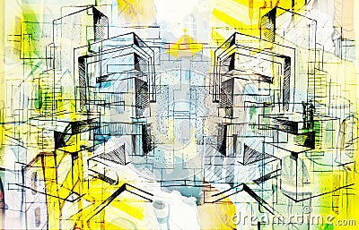 City and abstract and drawing and architecture Stock Photo