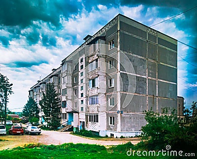 Russian high-rise building. Concrete house. Editorial Stock Photo