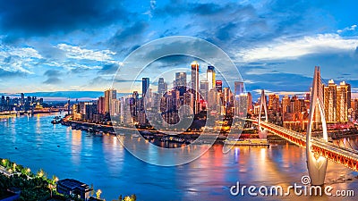 City architecture landscape and colorful lights in Chongqing Stock Photo