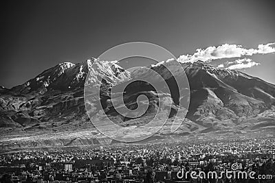 City of Arequipa in Peru with its iconic volcano Chachani Stock Photo