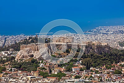 City of Athens seen from the Mount Lycabettus a Cretaceous limestone hill Stock Photo