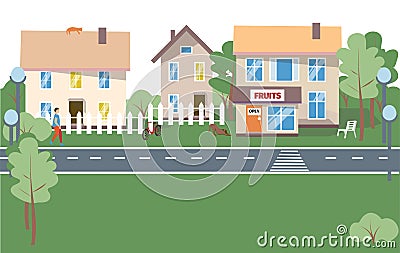 City Background - modern flat design style vector illustration on white background. Lovely housing complex with small Vector Illustration
