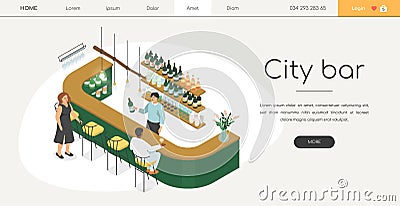 City bar - modern colorful isometric web banner Vector Illustration