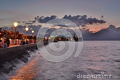 The city Baywalk at dusk. Puerto Princesa. Palawan. Philippines Editorial Stock Photo
