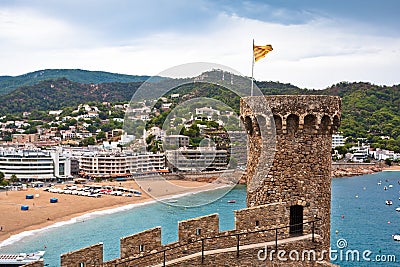 City and beach view from castle, Tossa de Mar Stock Photo