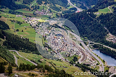 City of Belloinzona in Switzerland - view from Gotthard Pass Stock Photo