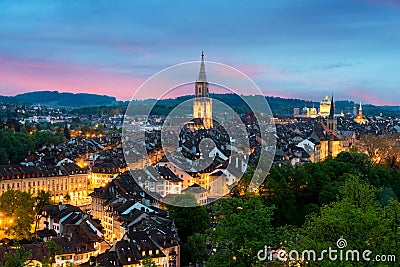 City of Bern skyline with a dramatic sky in Bern, Switzerland Stock Photo