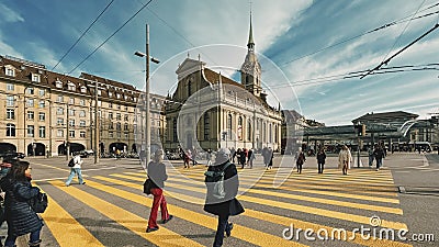 The city of Berne with Heiliggeistkirche on Bubenbergplatz in Altstadt in Bern Editorial Stock Photo