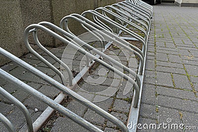 City Bicycle Parking, Bike Station Modern Bike Storage, Security Concept, Empty Street Bicycle Parking Stock Photo