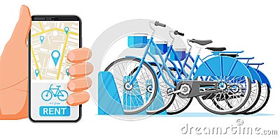 City Bicycle Sharing System Isolated on White. Vector Illustration