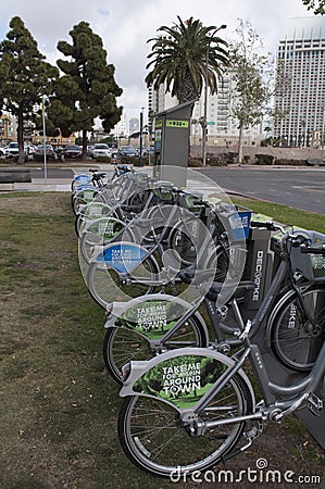 City bikes in San Diego California Editorial Stock Photo