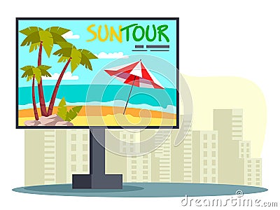 City billboard advertising summer vacation tour Vector Illustration