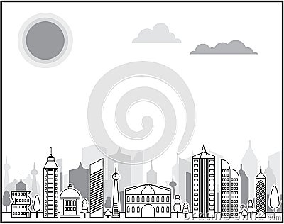 City black and white Vector Illustration