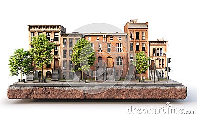 City block on the piece of ground on a white background Cartoon Illustration