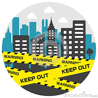 City blockade circle banner illustration Vector Illustration