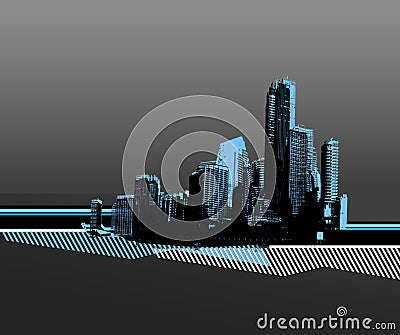 City with blue silhouette Vector Illustration