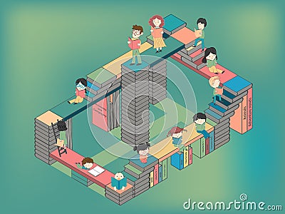 City of books for children education and young culture growth Vector Illustration