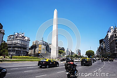 City of Buenos Aires with Obelisk and 9 de Julio Avenue - with advertising signs Editorial Stock Photo