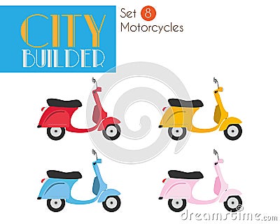 City Builder Set 8: Motorcycles Vector Illustration Set Vector Illustration