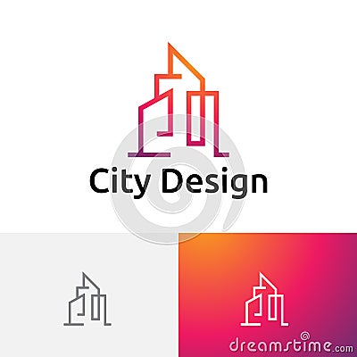 City Building Design Construction Architect Line Logo Vector Illustration