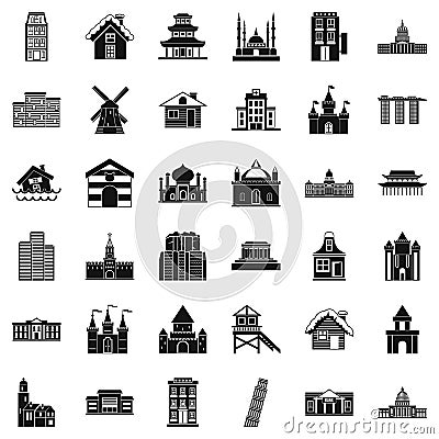 City building icons set, simple style Vector Illustration