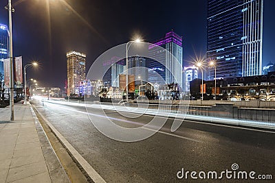 City building street scene and road surface in wuhan at night Editorial Stock Photo