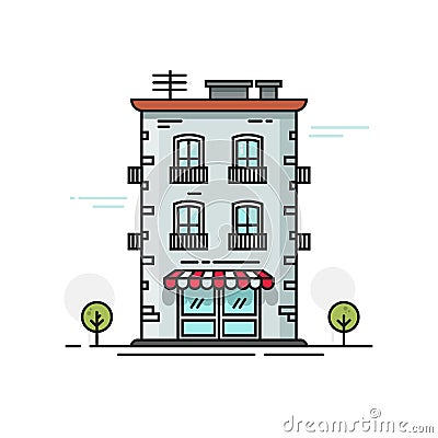 City building vector illustration flat cartoon, line outline urban architecture or construction Vector Illustration