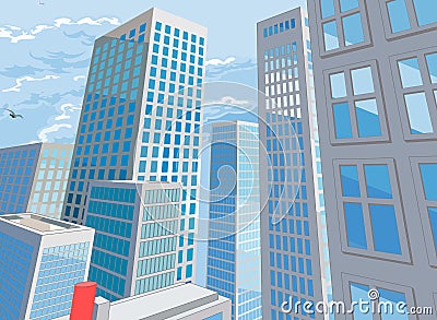 City Buildings Cartoon Comic Book Style Background Vector Illustration