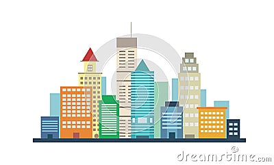 City Buildings Landscape View On White Background Vector Illustration