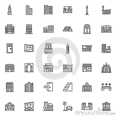 City buildings line icons set Stock Photo