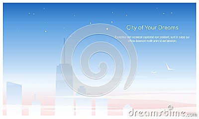 City buildings linear icons set. Skyscrapers, urban street with various structures thin line contour symbols on gradient Vector Illustration