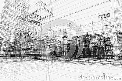 City buildings project, 3d wireframe print, urban plan. Architecture Stock Photo