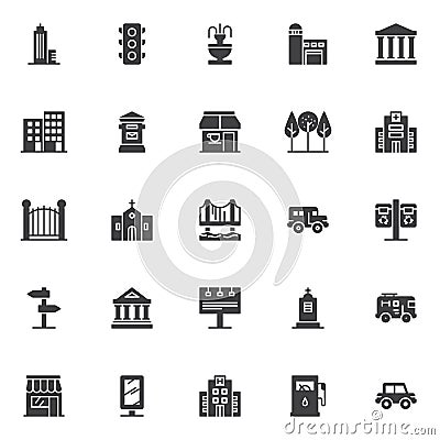 City buildings vector icons set Vector Illustration