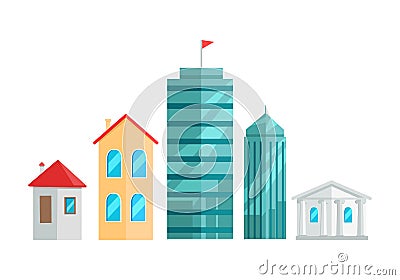 City Buildings Vector Illustration In Flat Design. Vector Illustration