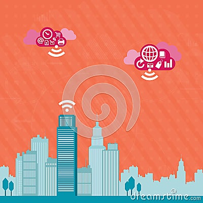 City Business Cloud Computing Vector Illustration