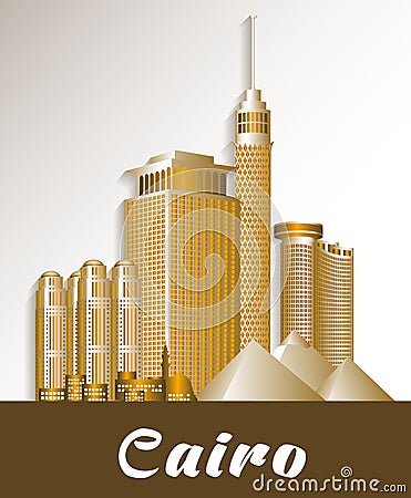 City of Cairo Egypt Famous Buildings Vector Illustration