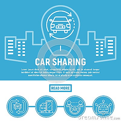 City car sharing banner, outline style Vector Illustration