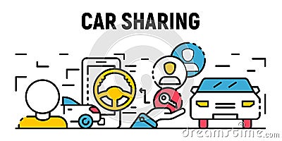 City car sharing banner, outline style Vector Illustration