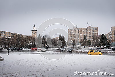 Giurgiu city center on winter snow Editorial Stock Photo