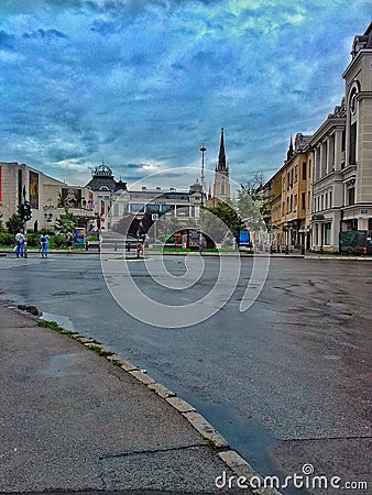 City center sky blue road rain Editorial Stock Photo