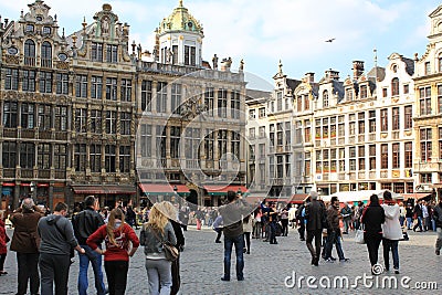 Brussels, Belgium - a daytime scene in the city centre of Brussels, a crowded Grand Place Editorial Stock Photo