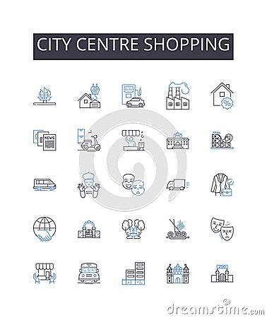 City centre shopping line icons collection. Downtown shopping, Urban shopping, High street shopping, Central shopping Vector Illustration